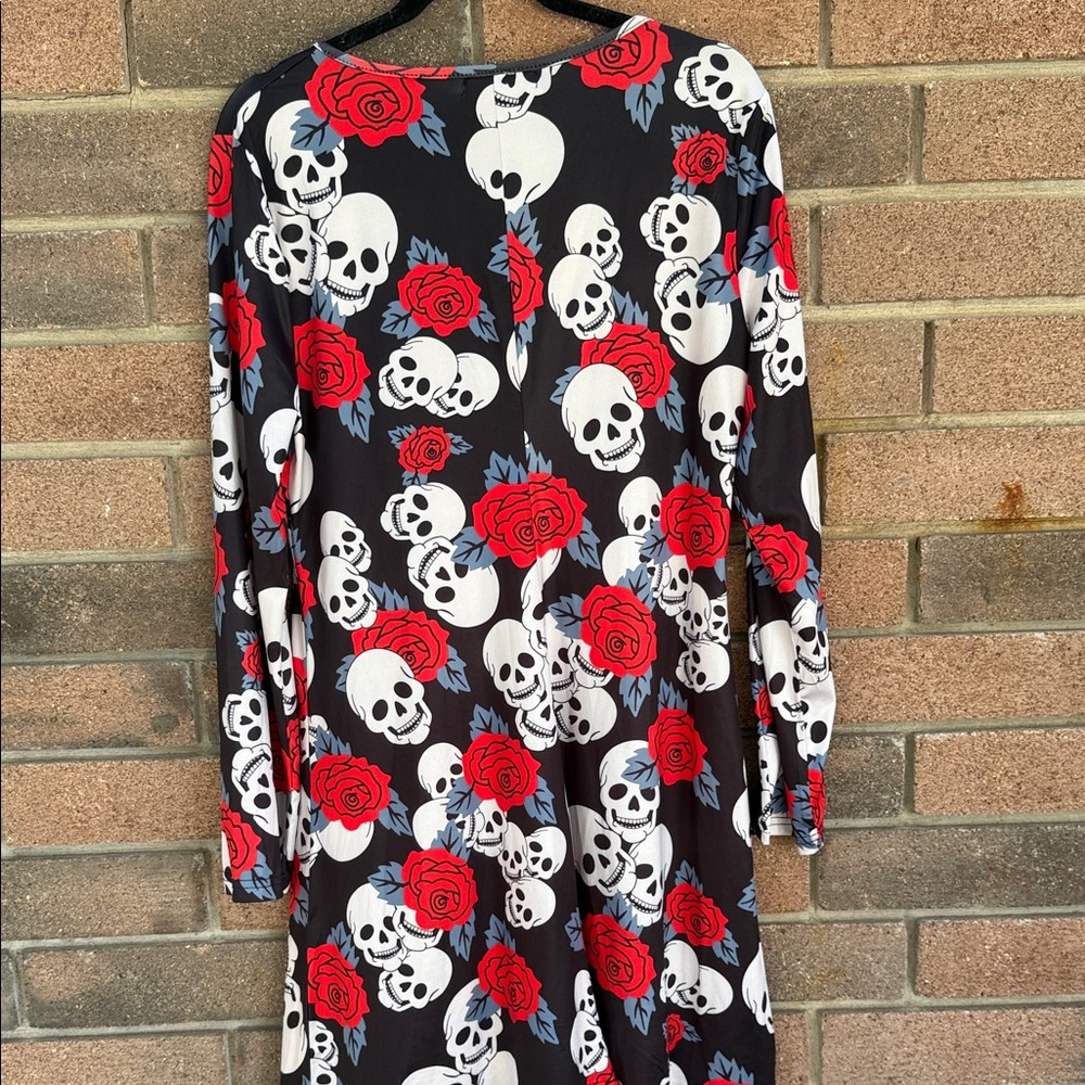 Ruiyige Black Halloween Skull and Roses Print Long Sleeve Dress XL - Picture 7 of 7